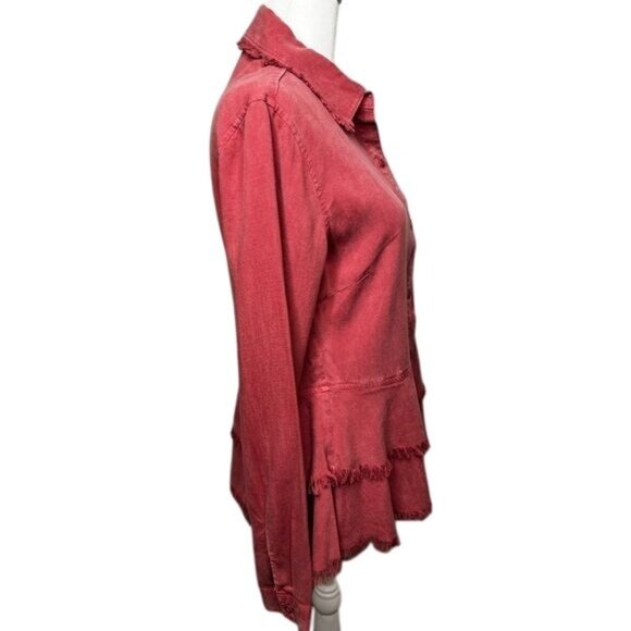 Anthropologie Cloth & Stone Womens Rose Button-Up Peplum Shirt W/Frayed Hem XS - Picture 8 of 14